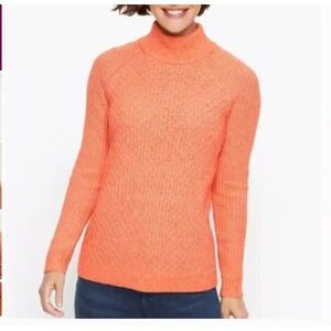 Talbots‎ Orange Cable Knit Mock Turtleneck Long Sleeve Sweater 2X  Wool Blend